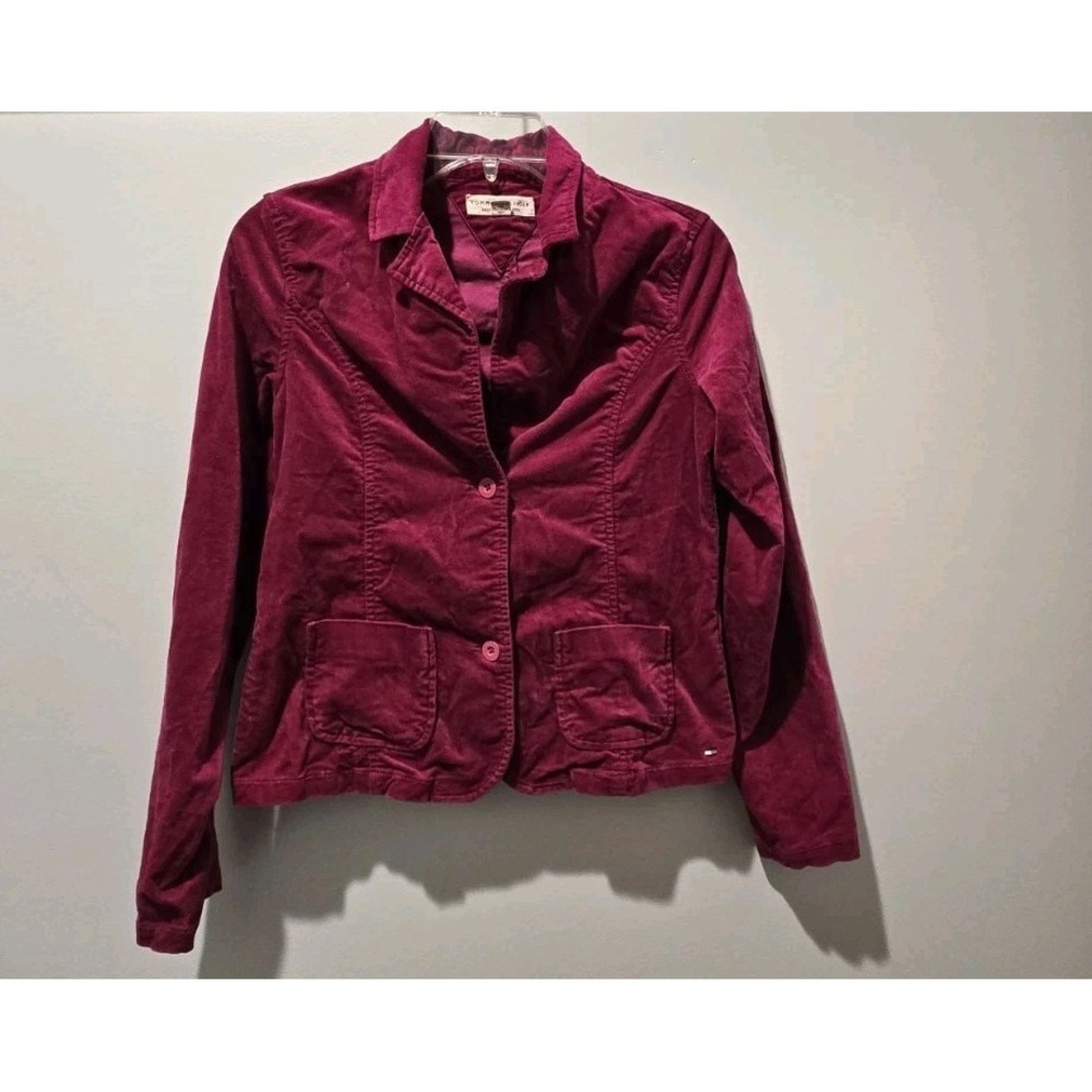 VINTAGE Y2K Tommy Hilfiger Stretch‎ Pink Velvet Button Jacket Women's Size XL